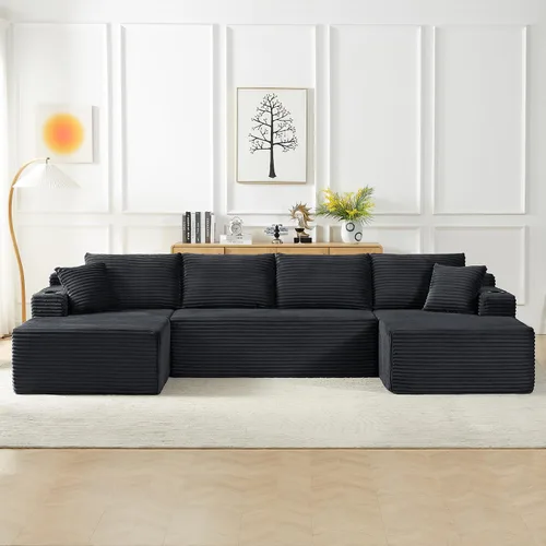 Vista 22 de Sofá deshuesado de 96 pulgadas, sofá modular en forma de L, color negro