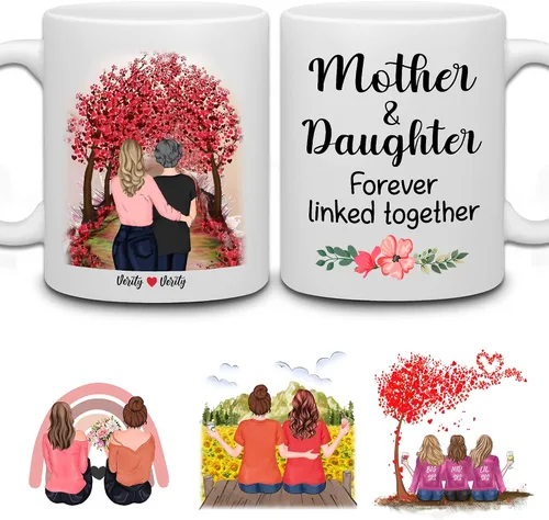 Vista 10 de WHIDOBE Taza de café personalizada de 11 onzas, taza de 15 onzas para mamá, hija con personajes femeninos, nombres, citas, regalo para mamá de hija