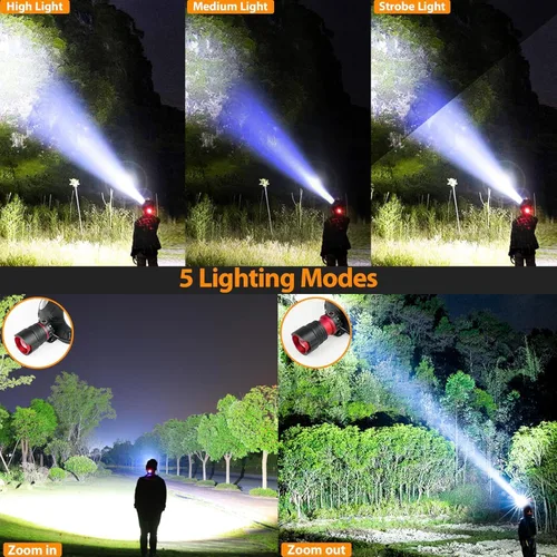 Vista 3 de UVER Linterna frontal LED recargable de 125° gran angular recargable, súper brillante 90000LM lámpara de cabeza con 8 modos de luz, linterna