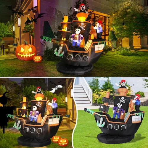 Vista 5 de Vigdur - Inflables de Halloween para decoración al aire libre, barco pirata gigante de 7 pies