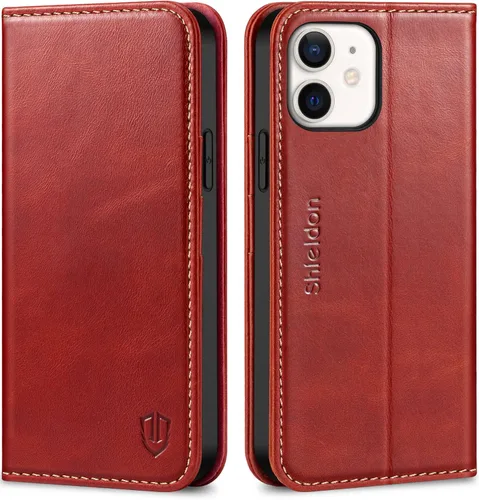 Vista 13 de SHIELDON Funda para iPhone 12/12 Pro 5G, Funda Tipo Billetera de Piel Auténtica con Bloqueo RFID Magnético, Soporte para Tarjetas de Crédito