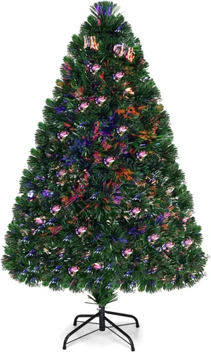 Vista 24 de Goplus Árbol de Navidad artificial de fibra óptica preiluminado de 3 pies, con luces LED multicolor y copos de nieve (3 pies)