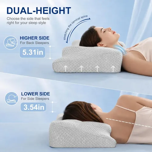 Vista 5 de Ergonomic Cervical Neck Pillow for Sleeping, 2 IN 1 Curved Side Pillow Contour Memory Foam Pillow for Neck Pain Relief, Cooling Orthopedic Pillow
