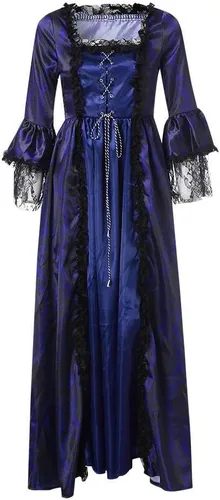 Vista 4 de cooki Disfraces de Halloween para mujer, vestido gótico, medieval, renacentista, vestido victoriano, vestido de novia de bruja gótica con hombros