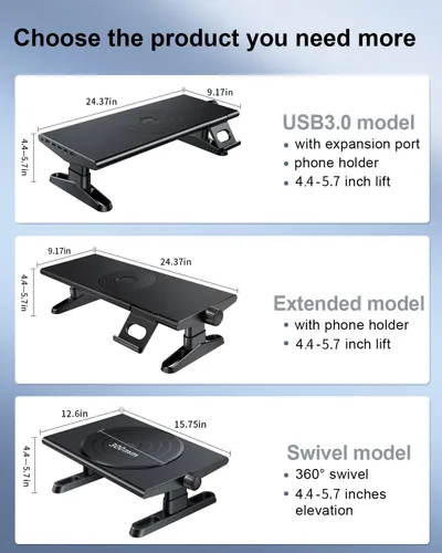 Vista 7 de Soporte elevador de monitor de computadora para escritorio, 4.4-5.7 pulgadas, altura ajustable libremente con soporte para teléfono celular