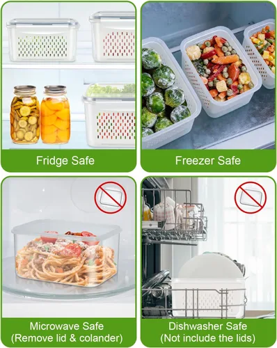 Vista 4 de TBMAXS Paquete de 4 recipientes de almacenamiento de alimentos para refrigerador con colador, herméticos, sin BPA, contenedor de plástico