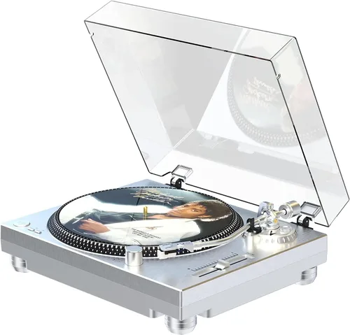 Vista 2 de DIGITNOW Tocadiscos de transmisión por correa de alta fidelidad, reproductor de discos de vinilo con cartucho magnético, conversión de vinilo a