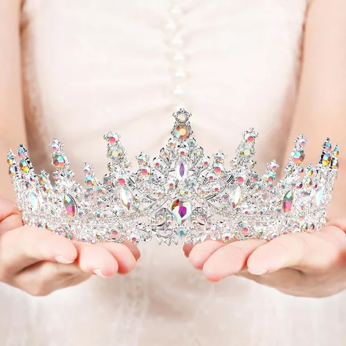 Vista 33 de Tiara para mujer, coronas de reina de cristal, tiaras de princesa con diamantes de imitación, accesorios para el cabello real perfectos para Plateado