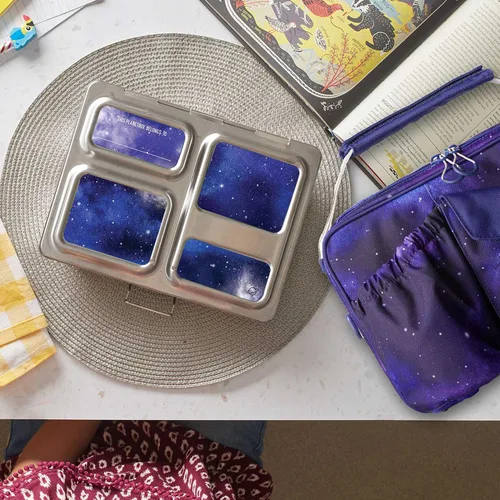 Vista 2 de PlanetBox Launch - Kit de caja de almuerzo estilo Bento de acero inoxidable para niños y adolescentes con 3 compartimentos – Edición Stardust