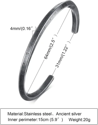 Vista 7 de VNOX Regalos de joyería vikinga nórdico para hombre y mujer, brazalete nórdico vikingo nórdico 24 runas del alfabeto, pulsera de mobius torcido