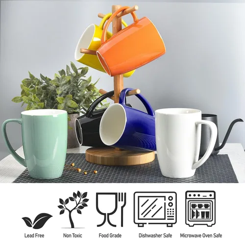 Vista 5 de homEdge Juego de tazas de porcelana, taza de 16 onzas para té, latte, moca, chocolate caliente, juego de 6, colores surtidos