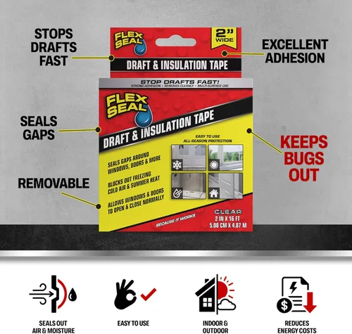 Vista 2 de Flex Seal Cinta de Sellado contra Corrientes de Aire y Aislamiento, Flexible, de Goma, Tira Resistente a la Intemperie para Ventanas, Puertas