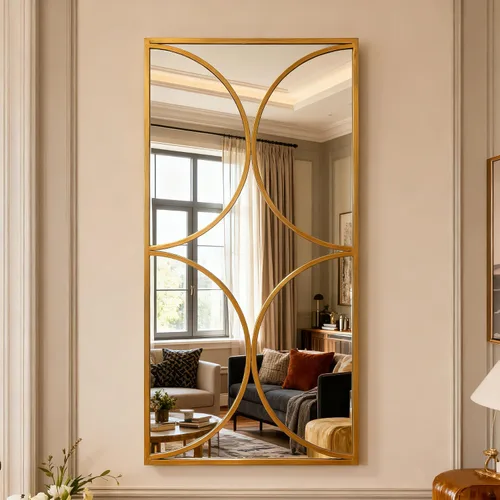 Vista 11 de SHYFOY Espejo de pared dorado antiguo, espejo decorativo asimétrico para decoración de pared, espejos ornamentados grandes irregulares para sala