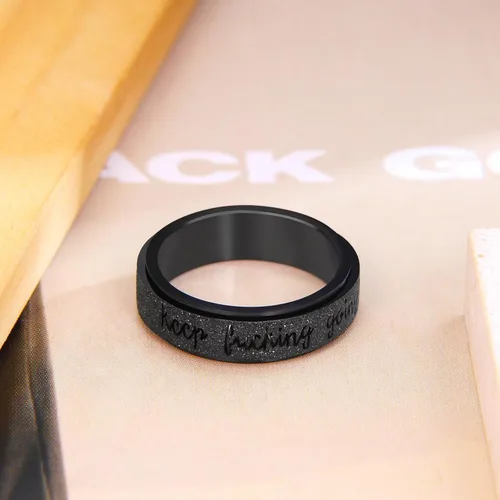 Vista 6 de Fidget Ring Women for Anxiety Rings:Personalized Inspirational Mantra Stainless Steel Silver Black Rainbow Rose Gold Spinning Ring for Men Women