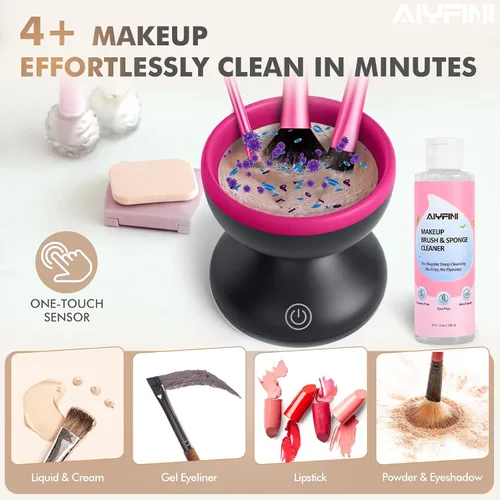 Vista 4 de Alyfini Máquina limpiadora de brochas de maquillaje eléctrica, potente fricción que elimina los residuos en el juego de brochas de maquillaje