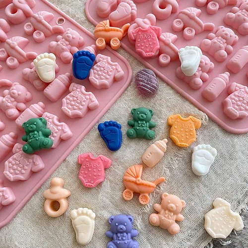 Vista 5 de Molde de chocolate para baby shower, molde de silicona para chupete de bebé, paquete de 2 moldes para pies de bebé, moldes para cunas de biberón