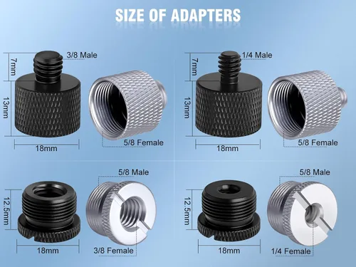 Vista 2 de Fansjoy Paquete de 8 adaptadores de soporte de micrófono, adaptador de rosca de soporte de micrófono, 5/8 hembra a 3/8 macho, 3/8 hembra a 5/8