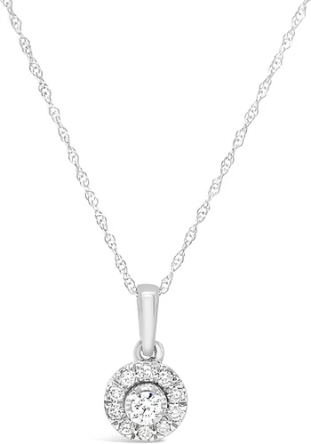 Vista 3 de Collar de diamantes redondos de oro blanco de 10 quilates, colgante de halo de diamantes, joyería de promesa, joyería minimalista para mujer