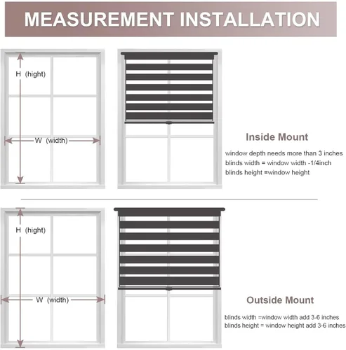Vista 5 de MYshade Persianas enrollables de cebra sin cordones para ventanas para oscurecer la habitación, persianas enrollables dobles de día y noche