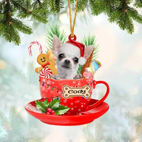 Vista 88 de NAZENTI Adorno personalizado de Alaskan Malamute en taza roja, adorno de Navidad personalizado para perros amantes de las mascotas, colgante