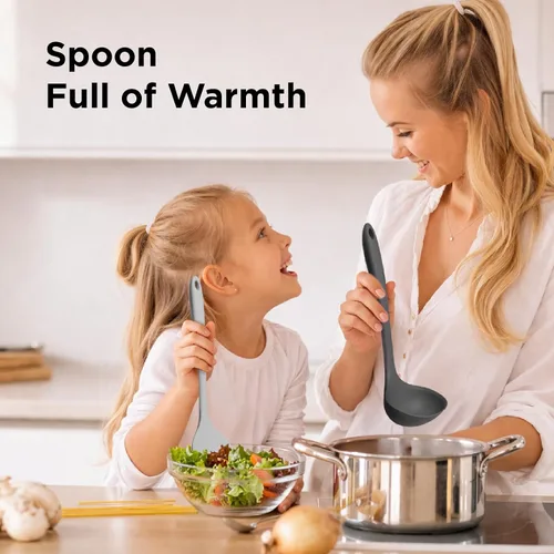 Vista 7 de Kitchen Mama DuoEssentials Ladle & Cooking Spoon Set, Metal Gray