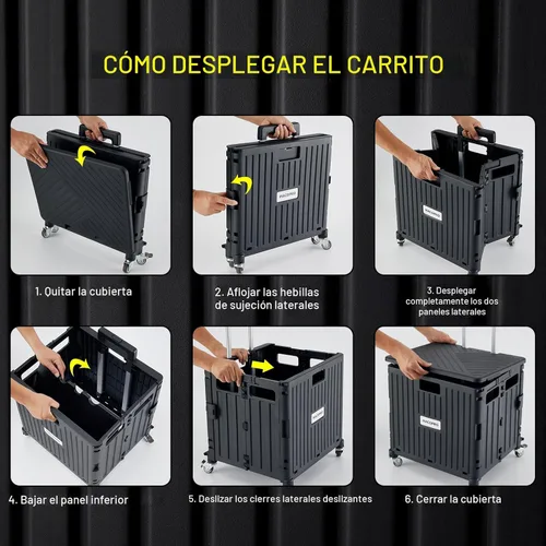 Vista 5 de MACOPRO Carrito Utilitario Plegable Portátil Carro Rodante Caja Carrito de Mano Carrito de Compras Trolley Caja de Herramientas Plegable, con Tapa