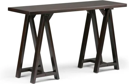 Vista 16 de Simpli Home - Sawhorse - Mesa de centro, color castaño oscuro., Pino, Distressed Grey