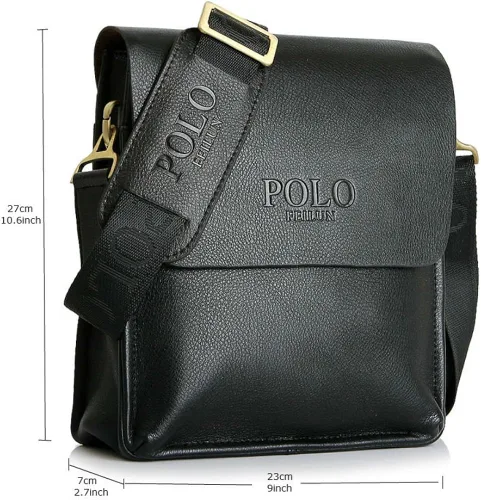 Vista 2 de Bolso de mensajero clásico vintage de cuero para el hombro bolsos cruzados de negocios maletín de piel compuesta bolso casual Negro