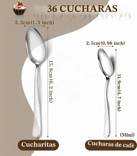Vista 2 de Pleafind 36 cucharas de café, cucharas de 4.7 pulgadas, cubertería, cuchara de té de acero inoxidable, mini cuchara, cucharaditas pulidas con espejo