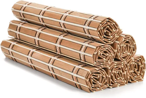 Vista 3 de Coloch Paquete de 8 manteles individuales de bambú natural, rústico, antideslizante y resistente al calor, para cocina, comedor, protección de mesa