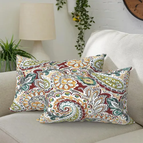 Vista 56 de DYTXIII Paquete de 2 almohadas lumbares impermeables para exteriores con rellenos, 12 x 20 pulgadas, almohada decorativa rectangular para patio