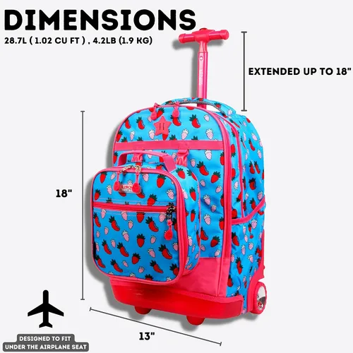 Vista 8 de J World New York Mochila con ruedas Duo para niños con juego de lonchera, Strawberry, talla única , Duo Kids - Mochila con ruedas y lonchera