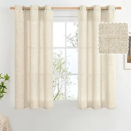 Vista 66 de BGment Cortinas de Lino Beige de 63 Pulgadas de Largo 2 Paneles - Tratamientos para Ventanas con Textura de Arpillera Filtrantes de Luz Cortinas