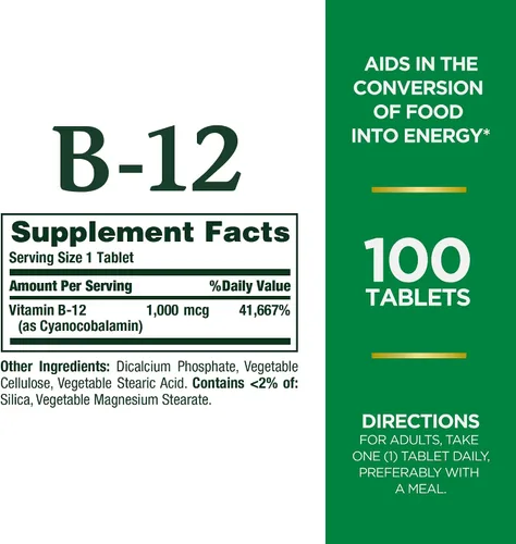 Vista 2 de Nature's Bounty Vitamina B12, Apoya el metabolismo energético, 1000 mcg, 100 Count,.