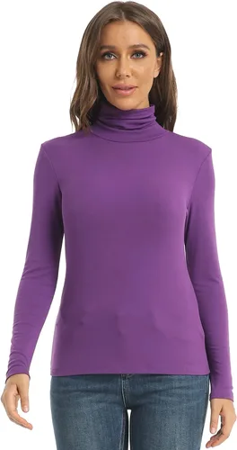 Vista 2 de Tops casuales de manga larga con cuello alto para mujer, camisas ajustadas y ligeras de capa base