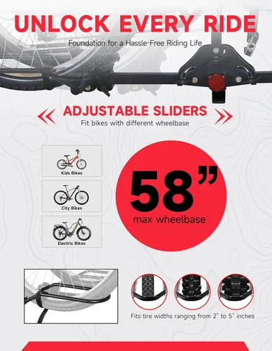 Vista 3 de Young - Portabicicletas para 2 bicicletas, plataforma para montaje en autos, camiones y minivans, compatible con bicicletas con ruedas de hasta 5