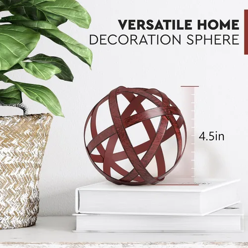 Vista 2 de Everydecor Esfera decorativa de metal para decoración del hogar, azul envejecido, 3,4 x 3,4 pulgadas y rojo envejecido, 4,5 x 4,5 pulgadas, paquete