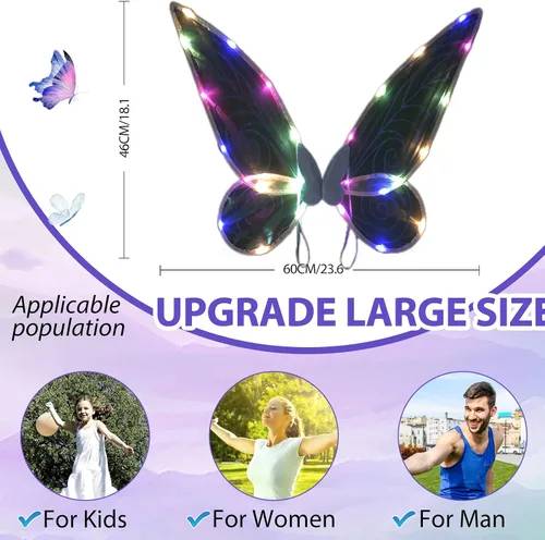 Vista 4 de caretoto LED Fairy Wings for Adults Girls Light Up Sparkling Sheer Wings Halloween Fairy Costume Angel Wings
