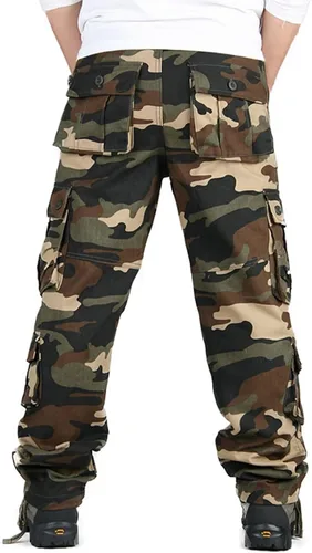 Vista 4 de BAYAMO Pantalones cargo para hombre, camuflaje militar, pantalones de fatiga de camuflaje para caza, combate, trabajo, pantalones casuales