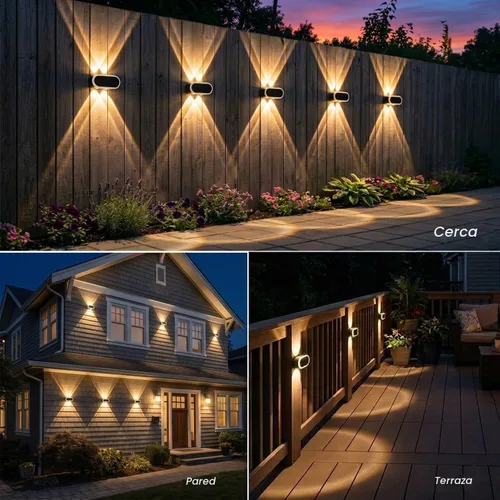 Vista 6 de Luces solares para valla al aire libre: paquete de 2 luces de pared