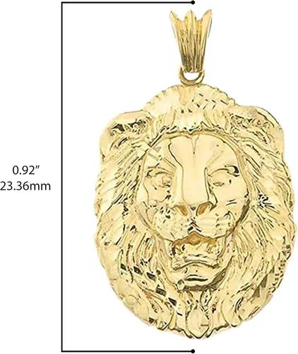 Vista 3 de Dije colgante de cabeza de león con corte brillante de oro amarillo de 14 quilates elección de talla S M o L Metal