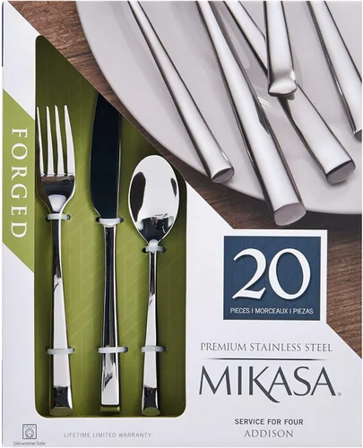 Vista 3 de Mikasa Addison, juego de 20 unidades, cubiertos de acero inoxidable, Addison, N/A, Plateado