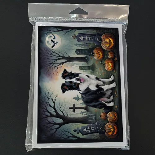 Vista 3 de Caroline's Treasures DAC2018GCA7P - Tarjetas de felicitación y sobres de Halloween espeluznantes de Border Collie, paquete de 8 tarjetas en blanco