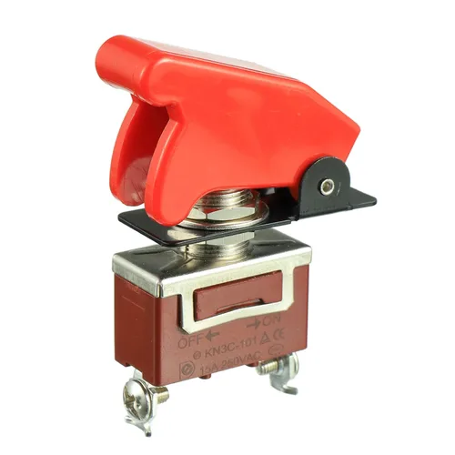 Vista 3 de BOJACK Interruptor de palanca basculante de 20 A, 12 V CC/120 VCA, 2 pines de encendido/apagado SPST con cubierta de seguridad roja para automóvil