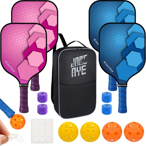 Vista 12 de JoncAye Pickleball Paddles Set of 4 or 2, USAPA Approved Fiberglass Rackets with Outdoor Indoor Balls, Bag, Overgrip, Lightweight for Family