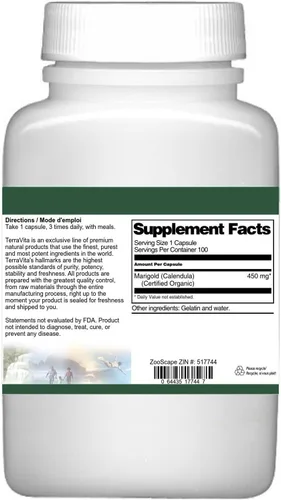 Vista 3 de Caléndula (Caléndula) (Certificado Orgánico) - 450 mg (100 Cápsulas, ZIN: 517744)