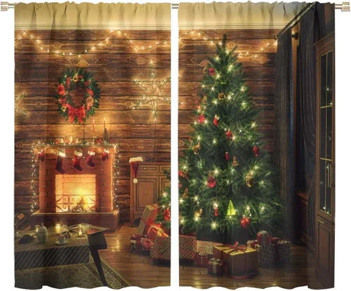 Vista 35 de Cortina opaca de Navidad para ventana, campanas de Navidad, festivales, decoración de atmósfera, cortina para sala de estar, habitación