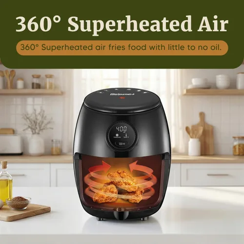 Vista 3 de Elite Gourmet EAF2612D Freidora de aire caliente personal de 2.1 cuartos de galón, compacta para ahorrar espacio, programable, cocina saludable sin