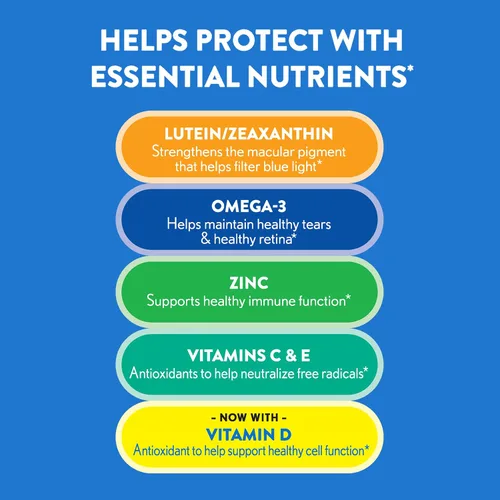 Vista 8 de Ocuvite Adultos Más de 50 Vitaminas y Suplementos Minerales con Luteína, Zeaxantina y Omega-3, 90 Geles Suaves (Paquete de 3)