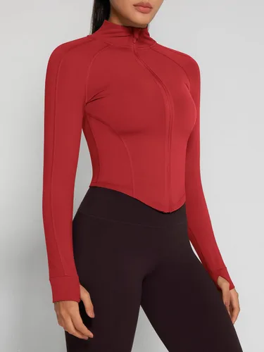 Vista 2 de GYM RAINBOW Chaquetas de entrenamiento de contorno para mujer, ligeras, con cremallera, ajustadas, para gimnasio, atletismo, con agujeros